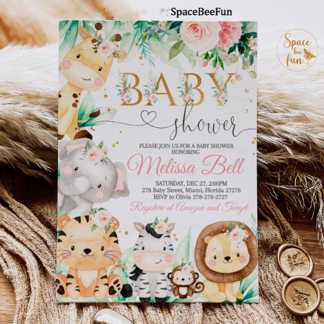 Safari Baby Shower Girl Vild Jungle animal Inbjudningar (Skapare uppladdad)