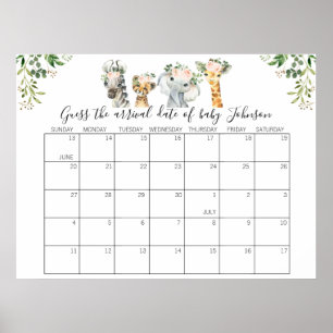 Safari Baby Shower gisch Delivery Date Calendar Poster