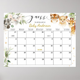 Safari Baby Shower Gissa Förlossningsdatum Kalende Poster