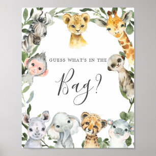 Safari Baby Shower Gissa vad som finns i Bag-spele Poster