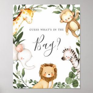 Safari Baby Shower Gissa vad som finns i Bag-spele Poster