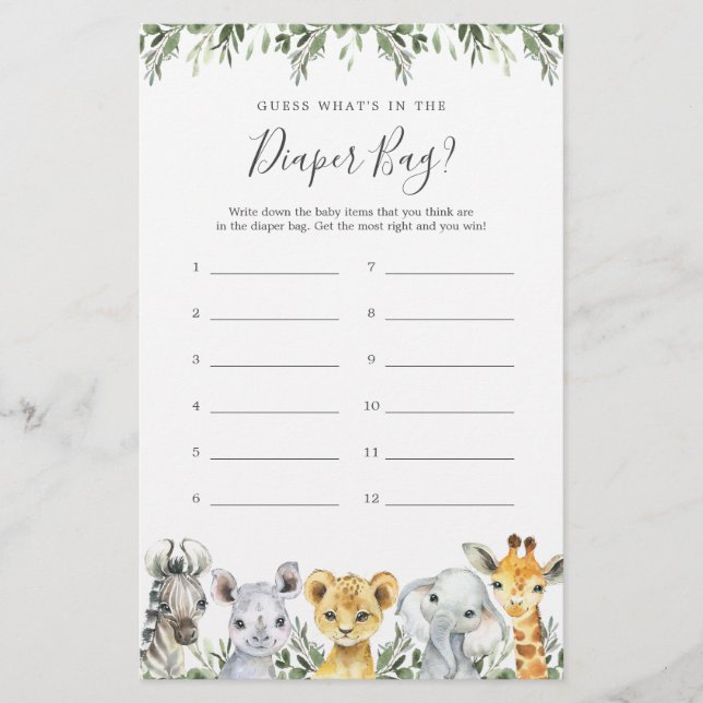 Safari Baby Shower Gissa vad som finns i tidningsb (Framsida)