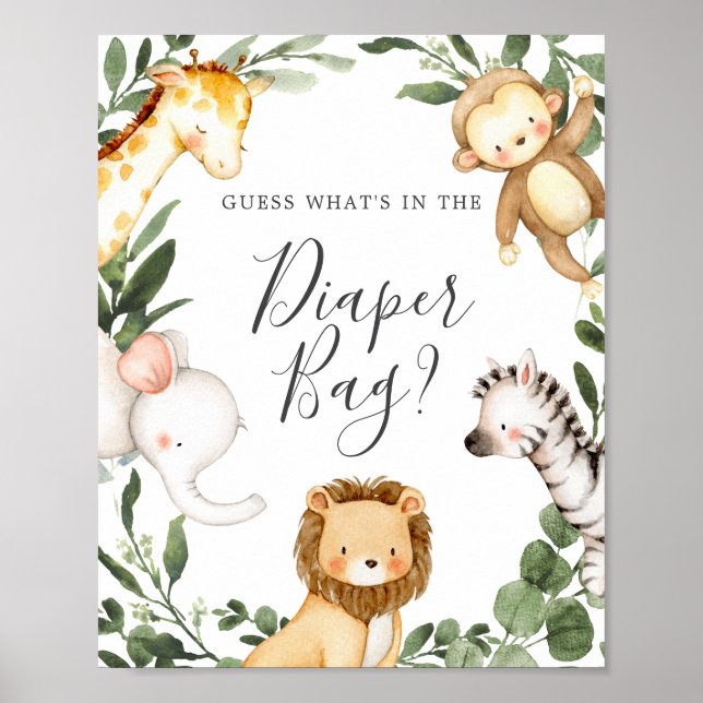 Safari Baby Shower Gissa vad som finns i tidningsb Poster (Framsidan)