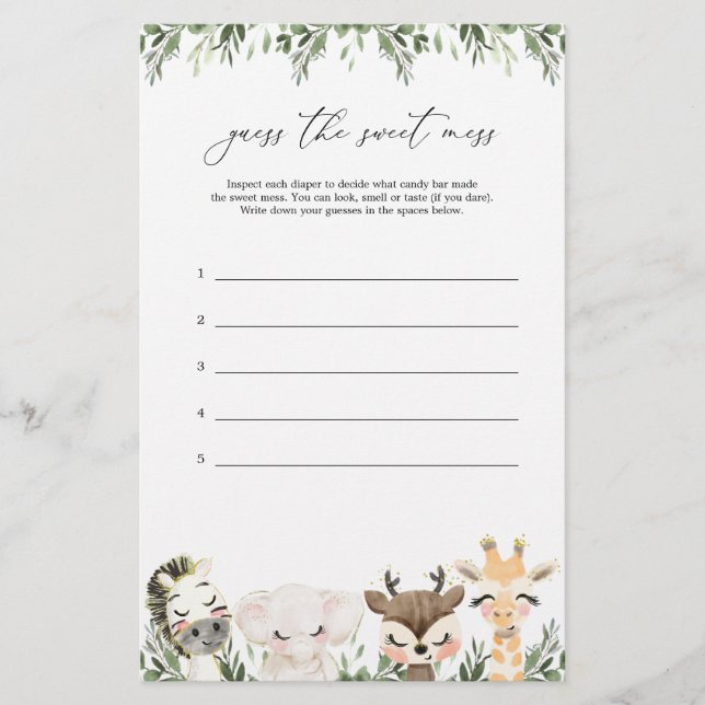 Safari Baby Shower gissar det  spelet (Framsida)