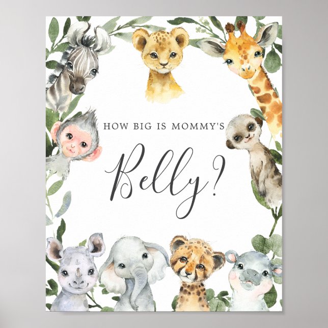 Safari Baby Shower gissar hur stort är Mamma Belly Poster (Framsidan)