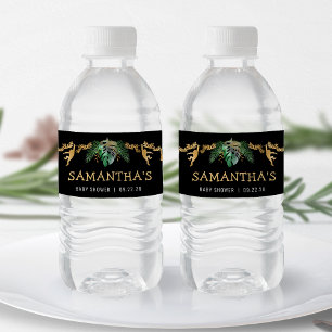 Safari Baby Shower Grönt Guld Black Vattenflaskor Etikett