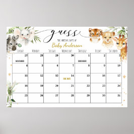 Safari Baby Shower Guess Due Date Calendar Poster