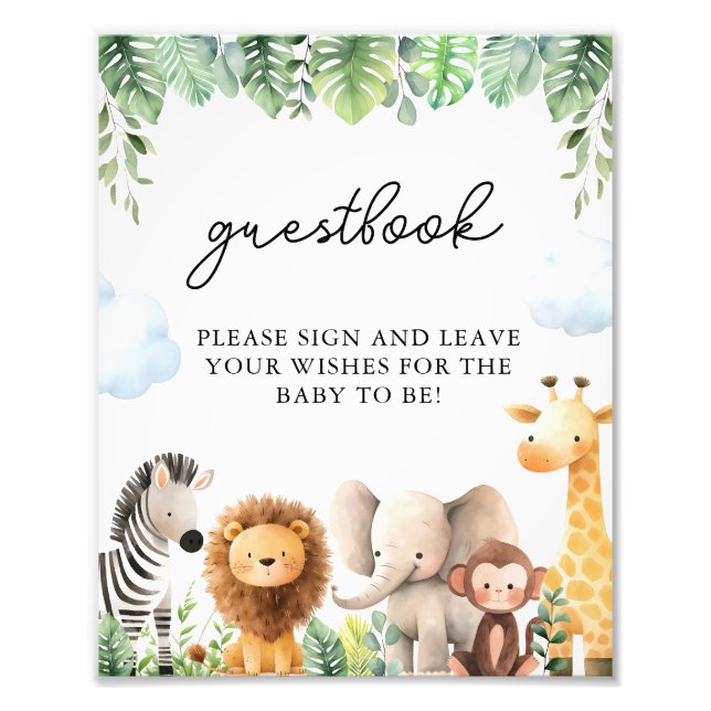 Safari Baby Shower Guestbook-tecken Fototryck (Framsidan)