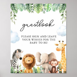 Safari Baby Shower Guestbook-tecken Poster