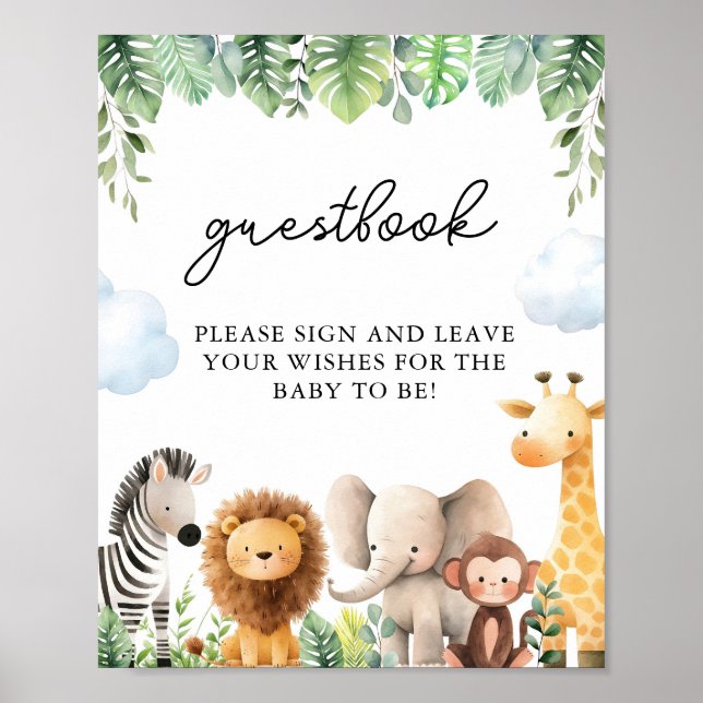 Safari Baby Shower Guestbook-tecken Poster (Framsidan)