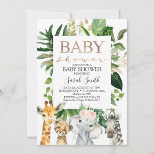 Safari Baby Shower guld and Grönt Foliage GIrls Sa Inbjudningar