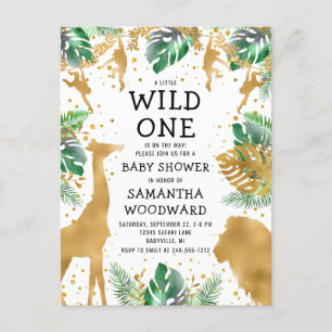 Safari Baby Shower Guld Grön Inbjudan Postkort