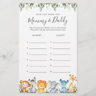 Safari Baby Shower hur gammalt de spelade kort