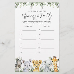 Safari Baby Shower hur gammalt de spelade kort