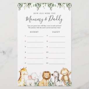 Safari Baby Shower hur gammalt de spelade kort