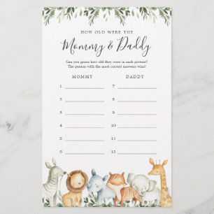 Safari Baby Shower hur gammalt de spelade kort