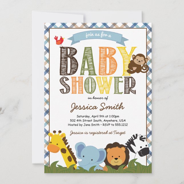 Safari Baby Shower Inbjudan (Framsida)