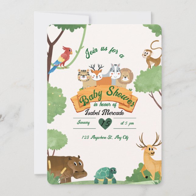 Safari Baby Shower Inbjudan – Djungeltema (Framsida)
