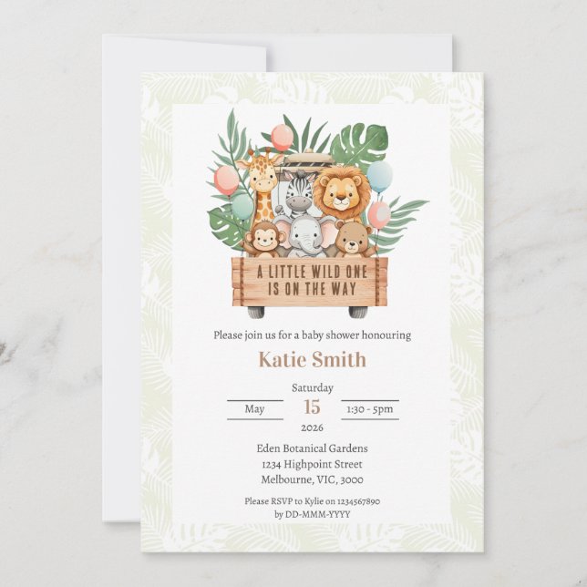 Safari Baby Shower Inbjudan - En Liten Vilding (Framsida)