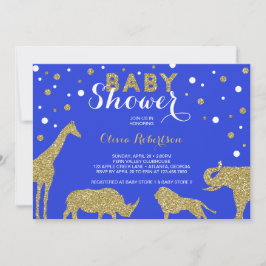 Safari Baby Shower-inbjudan, Faux Guld, Blue Inbjudningar