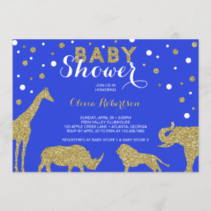 Safari Baby Shower-inbjudan, Faux Guld, Blue Inbjudningar