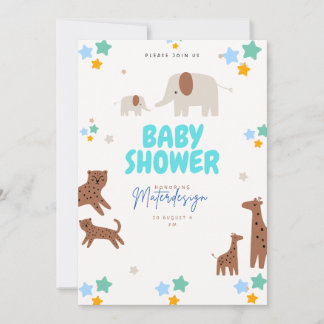 Safari Baby Shower-inbjudan – Giraff & Tiger tema Inbjudningar