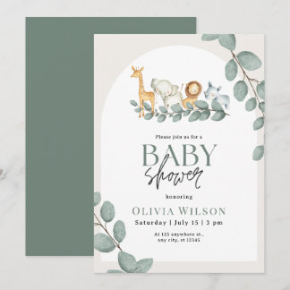 Safari Baby Shower Inbjudan, Greenery Jungle Neutr Inbjudningar