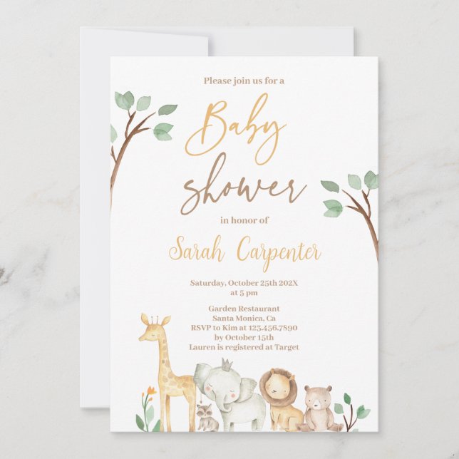 Safari Baby Shower-inbjudan Inbjudningar (Framsida)