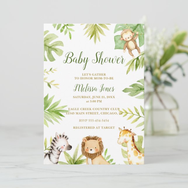 Safari Baby Shower-inbjudan Jungle GenderNeutral Inbjudningar (Stående Fram)