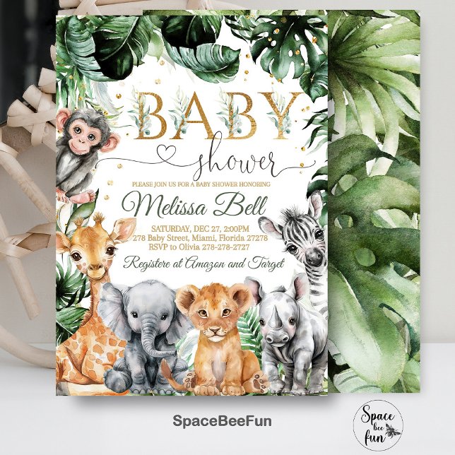 Safari Baby Shower Inbjudan, Pojke Safari Djungel Inbjudningar (Safari Baby Shower Invitation, Boy Safari Jungle  Animals Baby Shower Invite, Wild One Invite, Green)