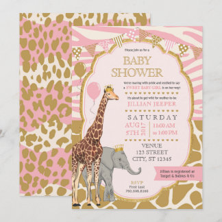 Safari Baby Shower-inbjudan - Rosa Girl Girl Inbjudningar