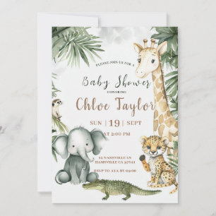 Safari Baby Shower Inbjudan Vattenfärg Djungel