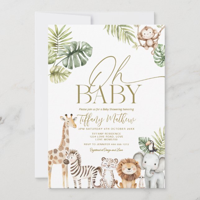 Safari Baby Shower Invitation Editable Inbjudningar (Framsida)