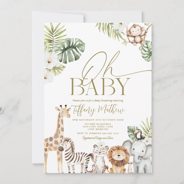 Safari Baby Shower Invitation Girl Editable Inbjudningar (Framsida)