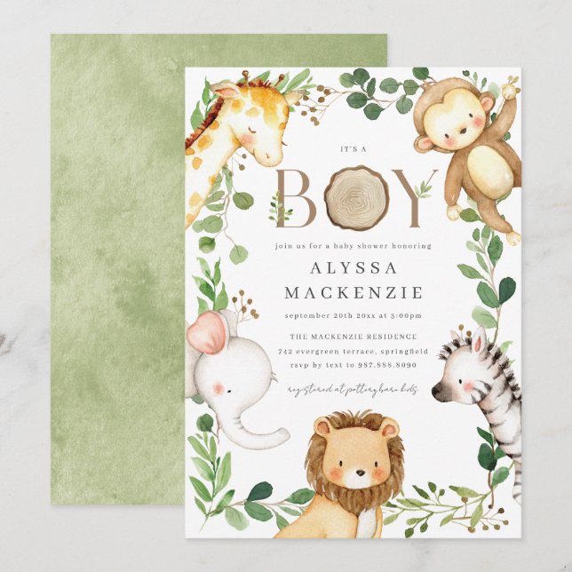Safari Baby Shower Invitation Inbjudningar (Fram/baksida)