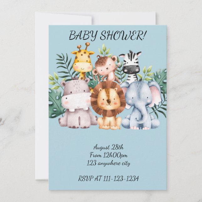 SAFARI BABY SHOWER INVITATION, NEDLADDNINGSBART INBJUDNINGAR (Framsida)
