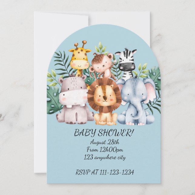 SAFARI BABY SHOWER INVITATION, NEDLADDNINGSBART INBJUDNINGAR (Framsida)