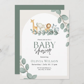 Safari Baby Shower Invite, Greenery Jungle Neutral Inbjudningar