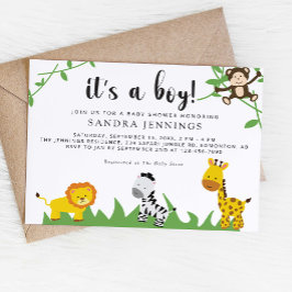 Safari Baby Shower Jungle Animals Cute Boy Inbjudningar