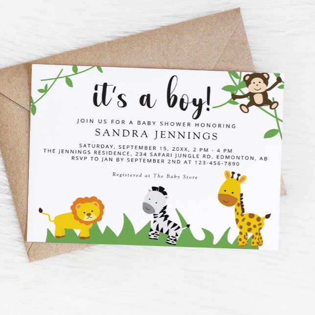 Safari Baby Shower Jungle Animals Cute Boy Inbjudningar (Skapare uppladdad)