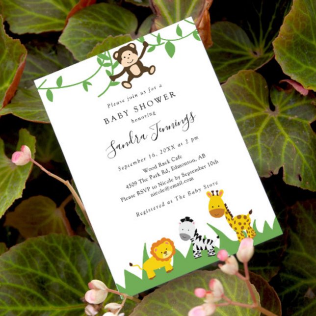 Safari Baby Shower Jungle Animals Cute Vild 1 Inbjudningar (Skapare uppladdad)