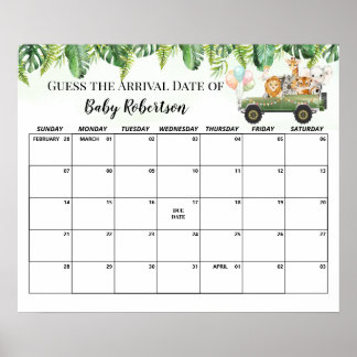 Safari Baby Shower Jungle gissa förfallodatumkalen Poster
