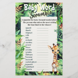 Safari Baby Shower Ord Scramble Giraffe Grönt