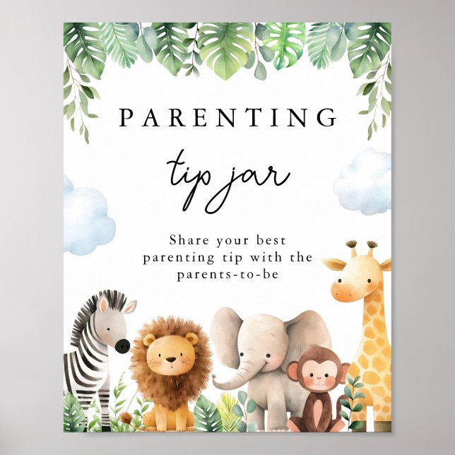 Safari Baby Shower Parp Burk-tecken Poster (Framsidan)