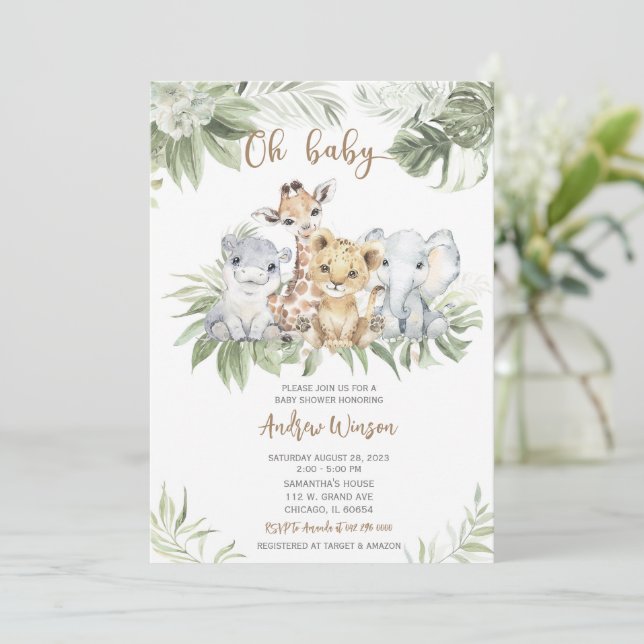 Safari Baby Shower Pojke Inbjudan Paket (Stående Fram)