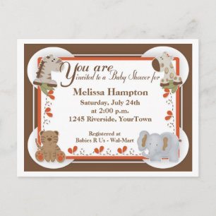 Safari Baby Shower Postcard-inbjudan Inbjudan Vykort