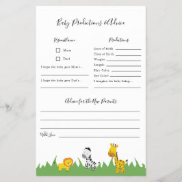 Safari Baby Shower Predictions and Advice Game Flygblad