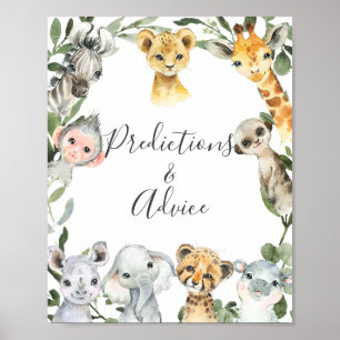 Safari Baby Shower Predictions and Advice Sign Poster