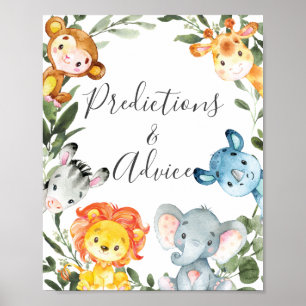 Safari Baby Shower Predictions and Advice Sign Poster
