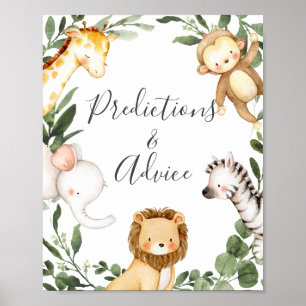 Safari Baby Shower Predictions and Advice Sign Poster